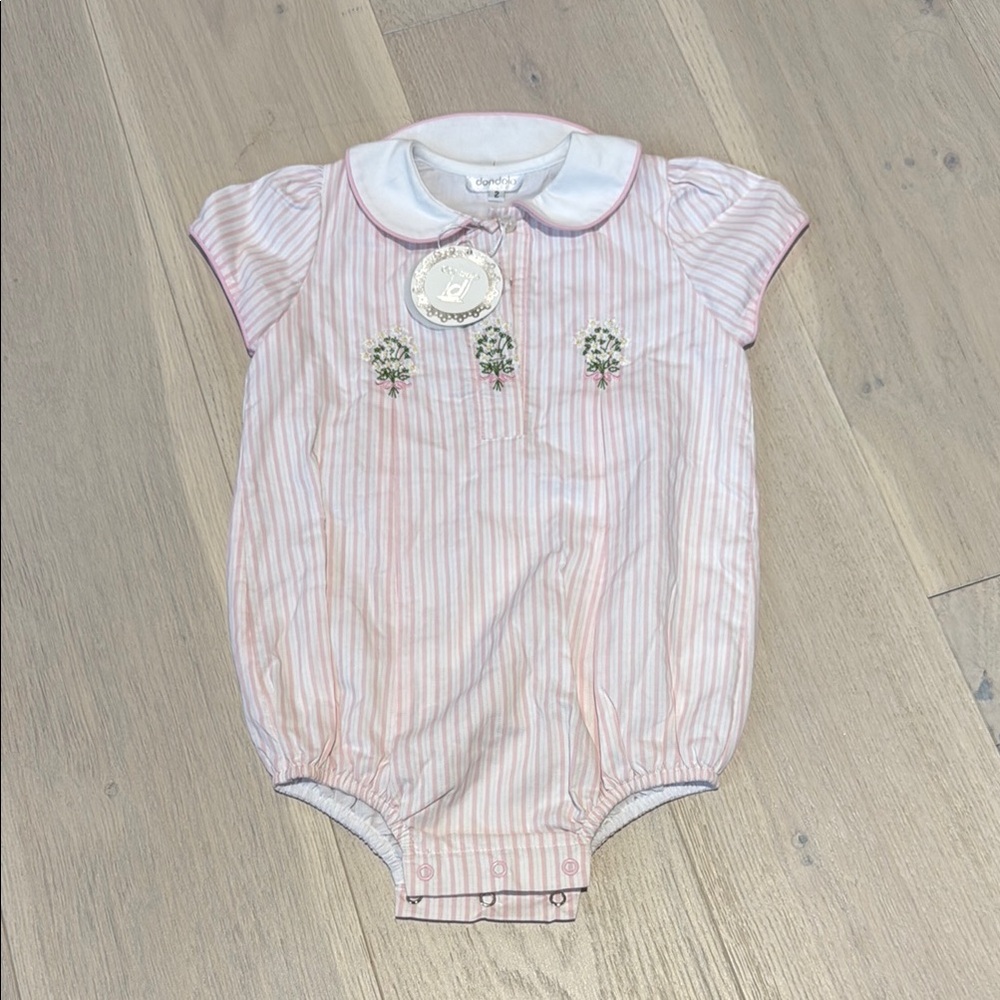Dondolo Striped Baby Romper with Floral Embroidery